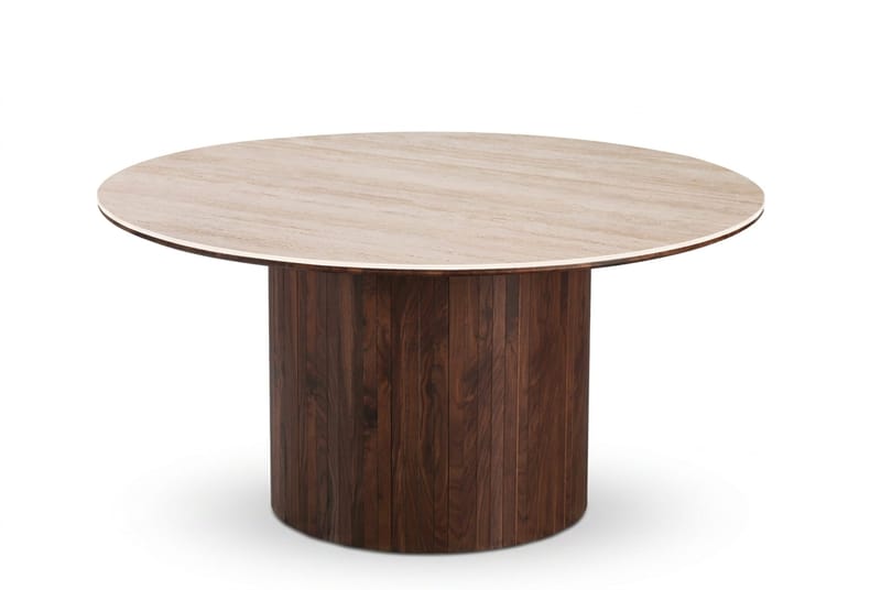 Arvo Spisebord Rundt 150 cm Travertinlook - Valnøtt - Møbler - Bord - Spisebord & kjøkkenbord