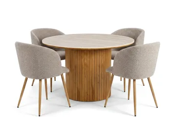 Arvo spisegruppe rund 120 cm eik med 4 Greya spisestoler - Eik - Møbler - Bord - Spisegrupper
