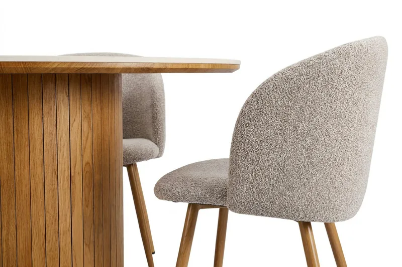 Arvo spisegruppe rund 120 cm eik med 4 Greya spisestoler - Eik/Greige - Møbler - Bord - Spisegrupper