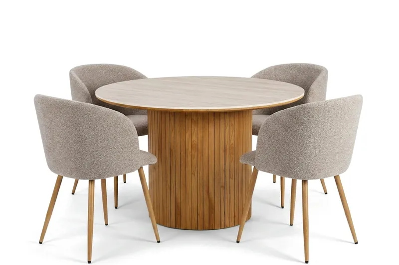 Arvo spisegruppe rund 120 cm eik med 4 Greya spisestoler - Eik/Greige - Møbler - Bord - Spisegrupper
