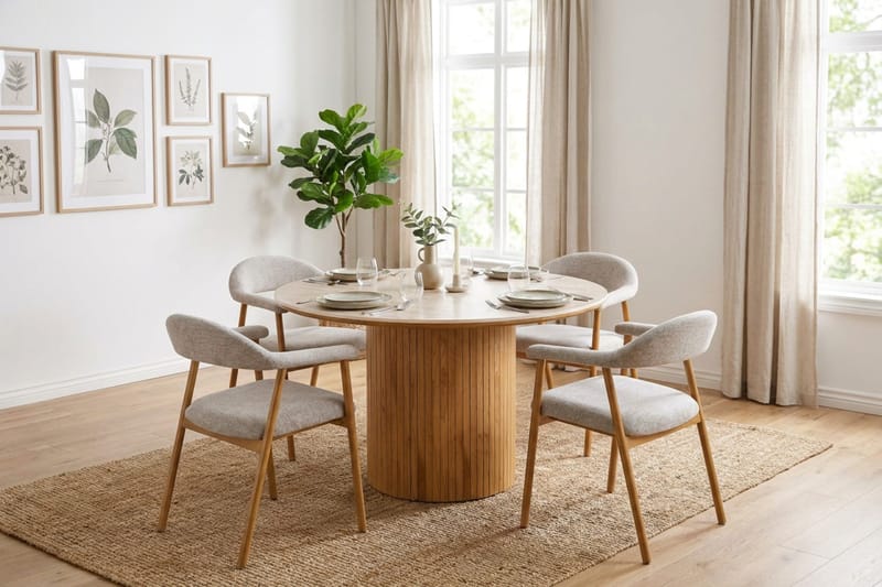 Arvo Spisegruppe rund 120 cm Eik med 4 Ronja Spisestoler - Eik - Møbler - Bord - Spisegrupper