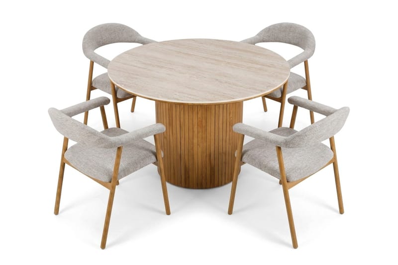 Arvo Spisegruppe rund 120 cm Eik med 4 Ronja Spisestoler - Eik - Møbler - Bord - Spisegrupper
