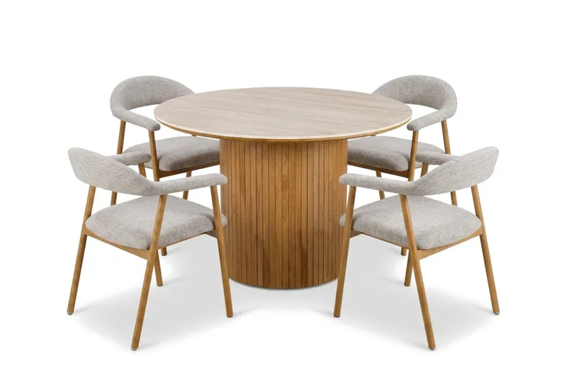 Arvo Spisegruppe rund 120 cm Eik med 4 Ronja Spisestoler, Eik