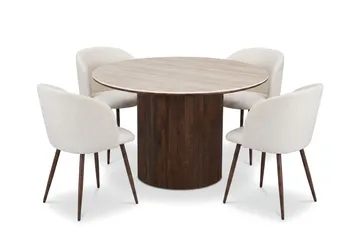 Arvo spisegruppe rund 120 cm Travertin med 4 Greya spisestoler - Valnøtt - Møbler - Bord - Spisegrupper