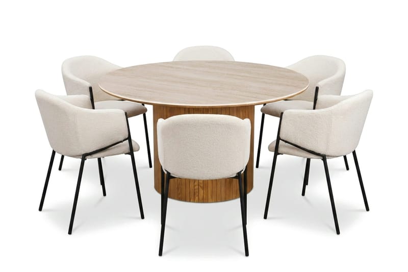 Arvo spisegruppe rund 150 cm eik med 6 Filip spisestoler - Eik/Hvit - Møbler - Bord - Spisegrupper