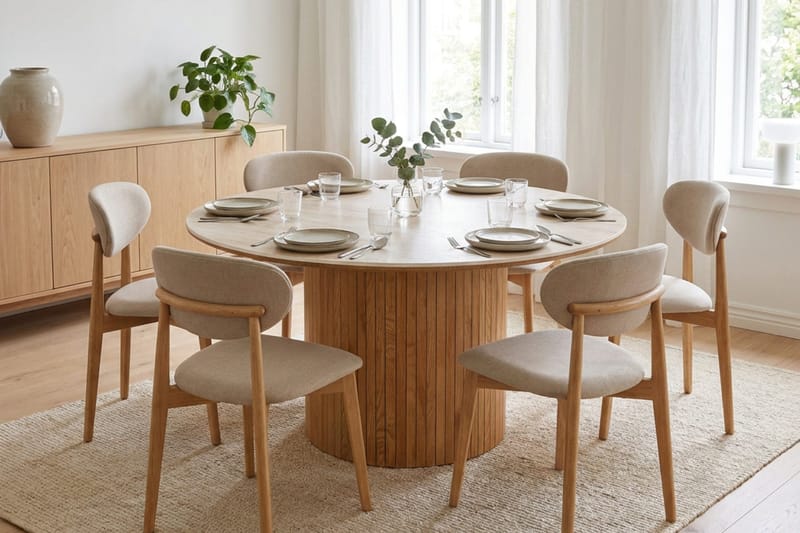 Arvo spisegruppe rund 150 cm eik med 6 Molly spisestoler - Eik - Møbler - Bord - Spisegrupper