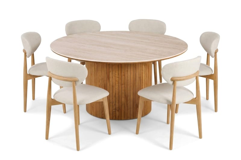 Arvo spisegruppe rund 150 cm eik med 6 Molly spisestoler - Eik - Møbler - Bord - Spisegrupper