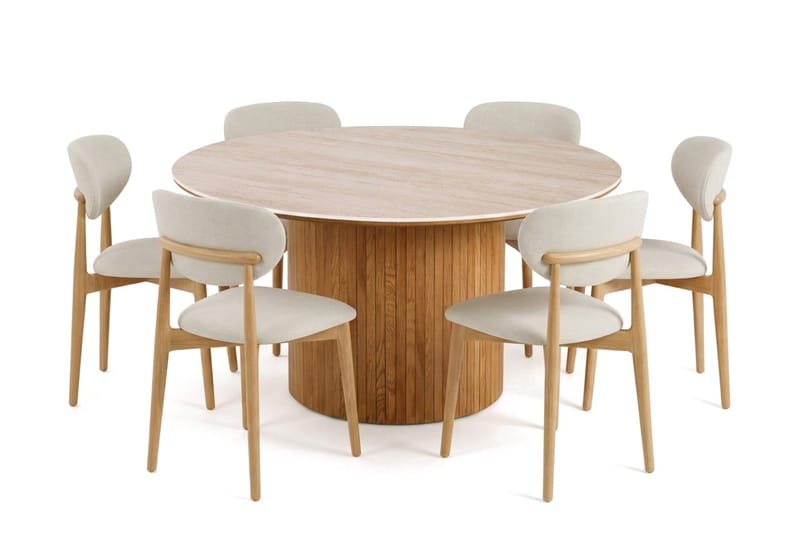 Arvo spisegruppe rund 150 cm eik med 6 Molly spisestoler, Eik