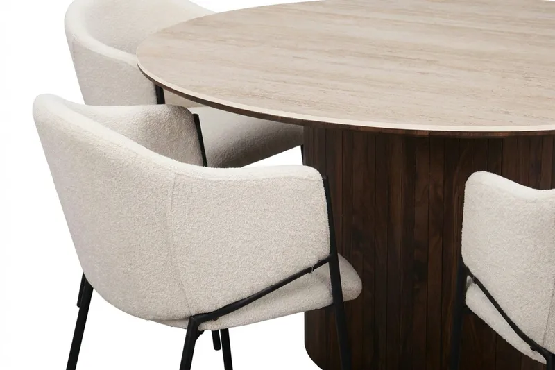 Arvo spisegruppe rund 150 cm valnøtt med 6 Filip spisestoler - Valnøtt/Hvit - Møbler - Bord - Spisegrupper