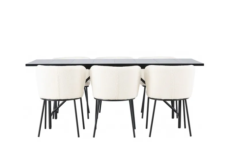 Astrid Matgruppe 200 cm Rektangulær med 6 Edina Stoler, Svart