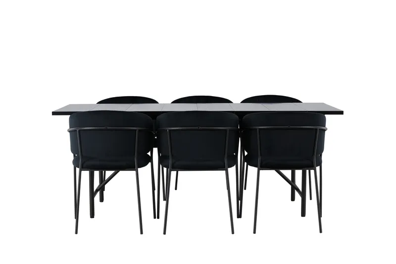 Astrid Spisegruppe 200 cm Rektangulær med 6 Selma Stoler, Sort