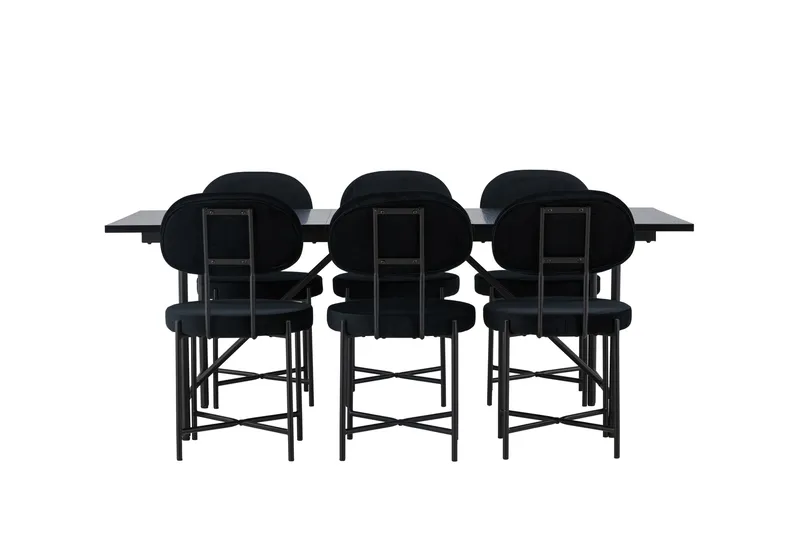 Astrid Spisegruppe 200 cm Rektangulær med 6 Stella Stoler, Sort