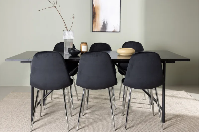 Astrid Spisegruppe 200 cm Rektangulær med 6 Polar Stoler - Sort - Møbler - Bord - Spisegrupper