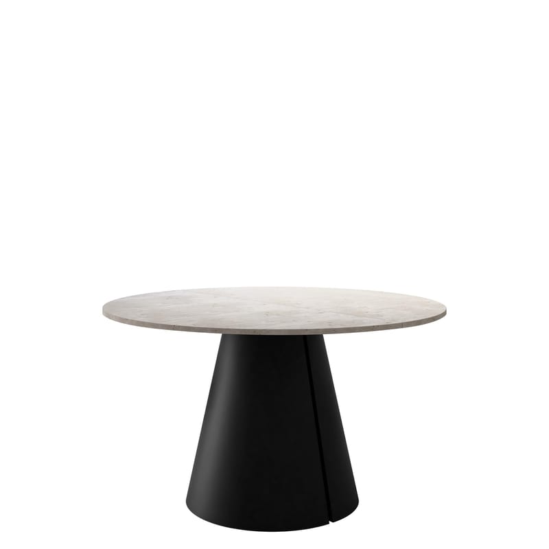 Aurion Rundt Uttrekkbart Spisebord 100–176 cm, beige travertin og matt svart