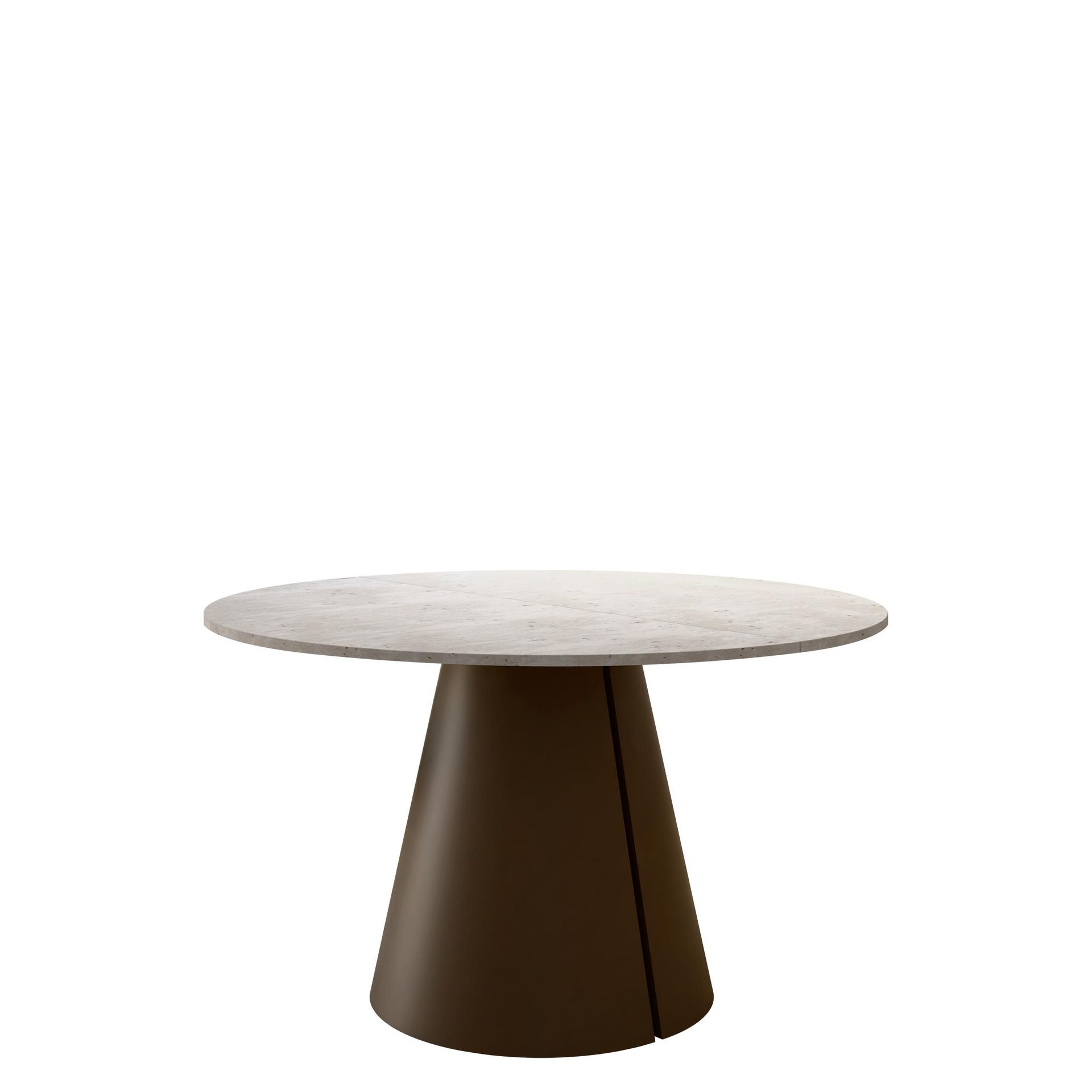 Aurion Rundt Uttrekkbart Spisebord 100–176 cm - beige travertin/kobber