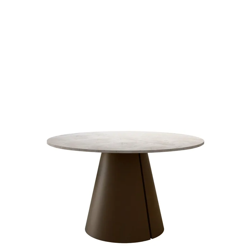 Aurion Rundt Uttrekkbart Spisebord 100–176 cm, beige travertin/kobber