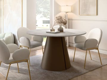 Aurion Rundt Uttrekkbart Spisebord 100–176 cm - beige travertin/kobber - Møbler - Bord - Spisebord & kjøkkenbord