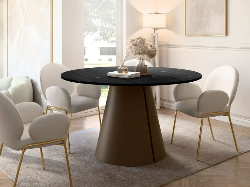 Aurion Rundt Uttrekkbart Spisebord 100–176 cm - svart marmor/kobber - Møbler - Bord - Spisebord & kjøkkenbord