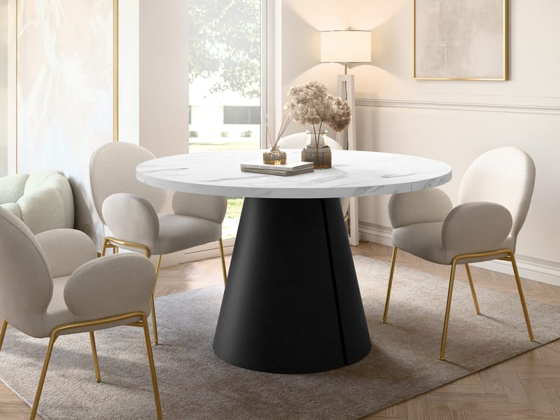 Aurion Spisebord rundt uttrekkbart 100-174 cm - Svart, hvit marmor - Møbler - Bord - Spisebord & kjøkkenbord