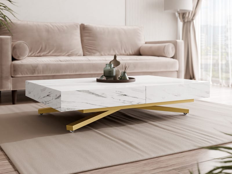 Avendi sofabord 120 cm - Gull, hvit marmor - Møbler - Bord - Sofabord