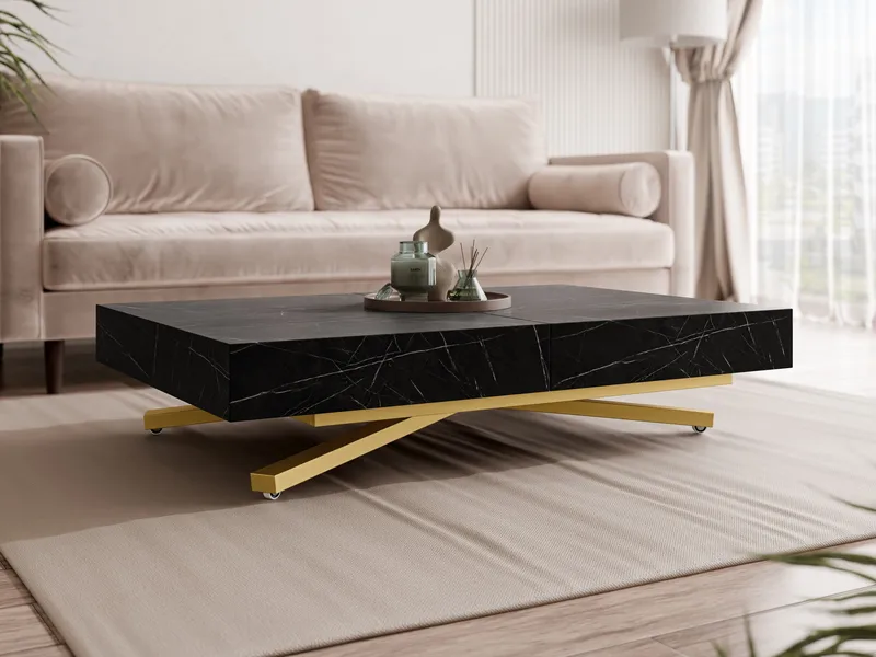 Avendi sofabord 120 cm - Gull/svart marmor - Møbler - Bord - Sofabord