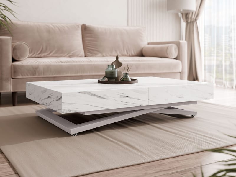 Avendi sofabord 120 cm - Sølv, hvit marmor - Møbler - Bord - Sofabord