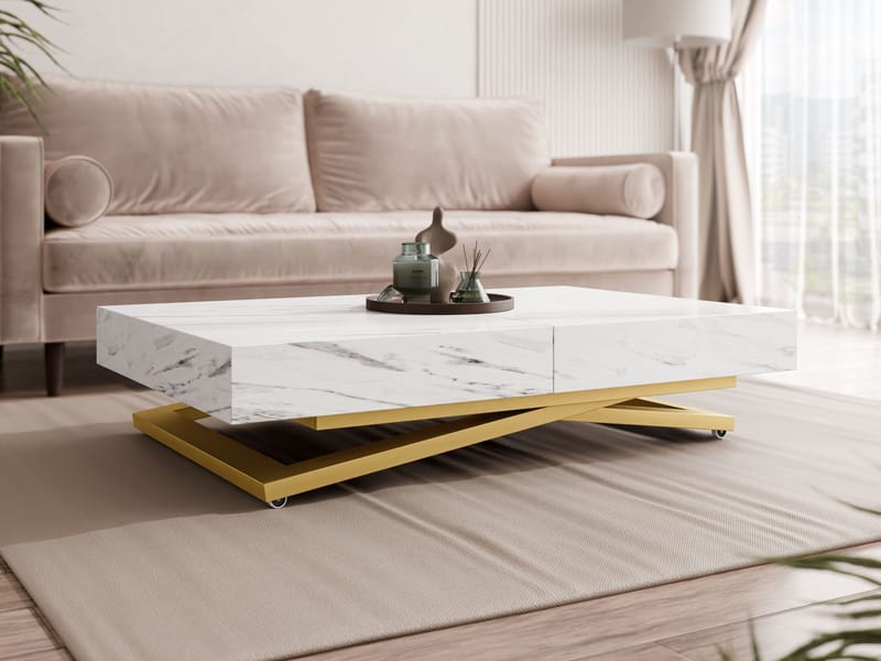 Avendi uttrekkbart sofabord 200 cm - gull, hvit marmor - Møbler - Bord - Sofabord