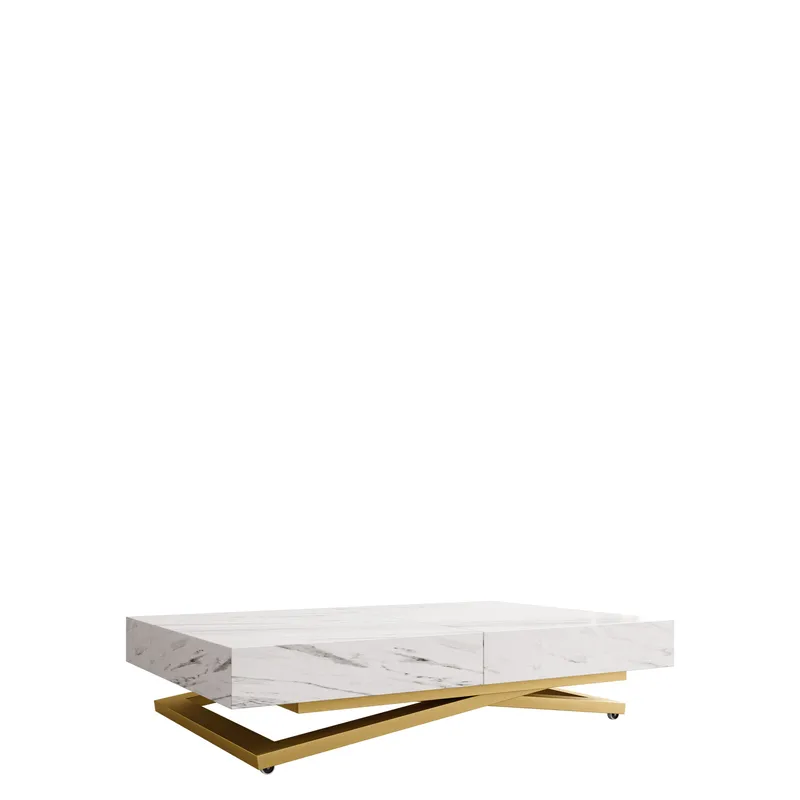 Avendi uttrekkbart sofabord 200 cm, gull/hvit marmor