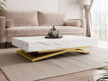 Avendi uttrekkbart sofabord 200 cm - gull/hvit marmor - Møbler - Bord - Sofabord
