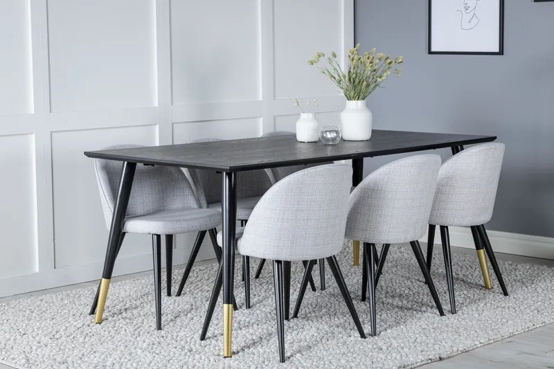 Balisa Matgruppe 180 cm Rektangulær med 6 Sedavi Stoler - Svart - Møbler - Bord - Spisegrupper