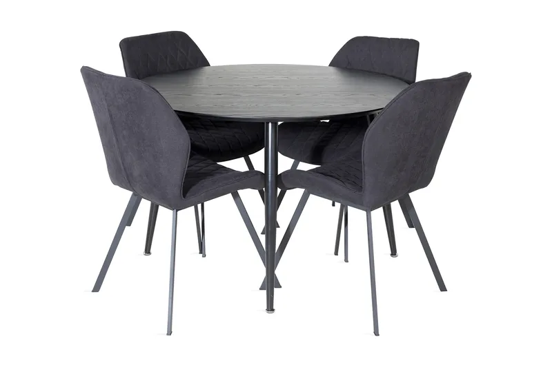 Balisa spisegruppe 115 cm rund inkl. 4 Sumoas-stoler, Svart
