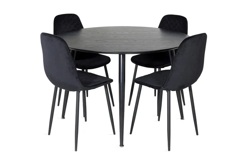 Balisa Spisegruppe 115 cm Rund inkl. 4 Ypas-stoler, Svart