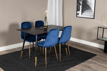 Balisa Spisegruppe 120 cm inkl. 4 Valeri Fløyelsstoler - Svart/Blå/Messing - Møbler - Bord - Spisegrupper