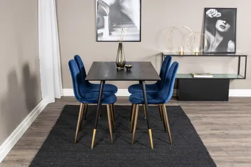 Balisa Spisegruppe 120 cm inkl. 4 Valeri Fløyelsstoler - Svart/Blå/Messing - Møbler - Bord - Spisegrupper