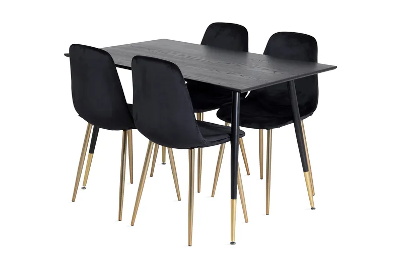 Balisa spisegruppe 120 cm inkl. 4 Pontus-fløyelsstoler, Svart/Messing
