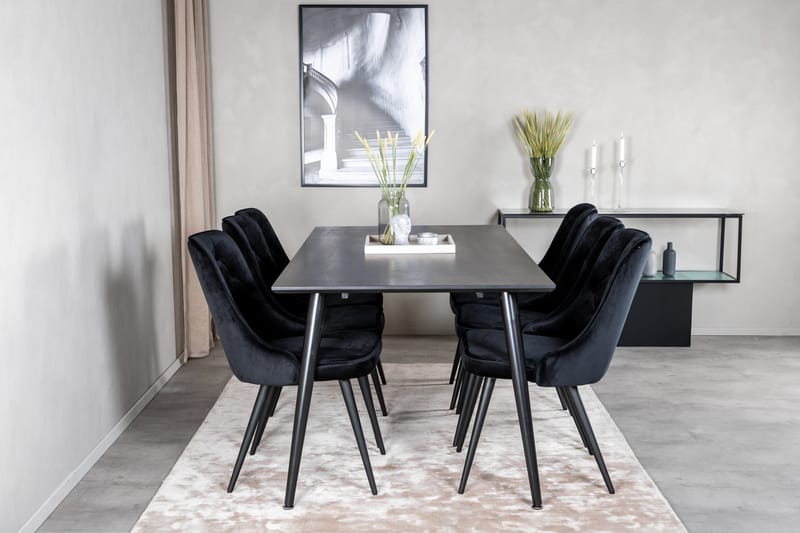 Balisa spisegruppe 180 cm inkl. 6 Valera Luksus stoler - Fløyel/Svart - Møbler - Bord - Spisegrupper
