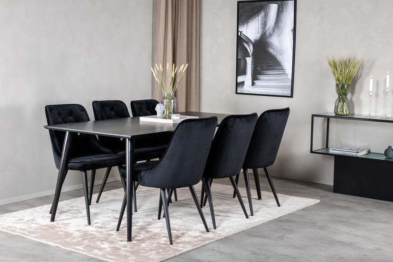 Balisa spisegruppe 180 cm inkl. 6 Valera Luksus stoler - Fløyel/Svart - Møbler - Bord - Spisegrupper