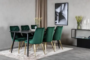 Balisa Spisegruppe 180 cm inkl. 6 Valerie Luksus Stoler - Fløyel/Svart/Mørkegrønn/Gull - Møbler - Bord - Spisegrupper