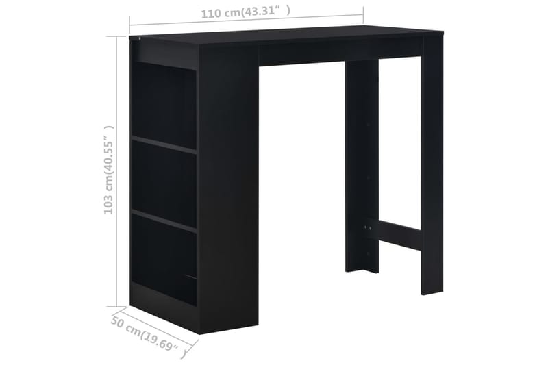 Barbord med hylle svart 110x50x103 cm - Barbord & ståbord