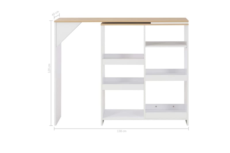 Barbord med flyttbar hylle hvit 138x40x120 cm - Møbler - Bord - Barbord & ståbord