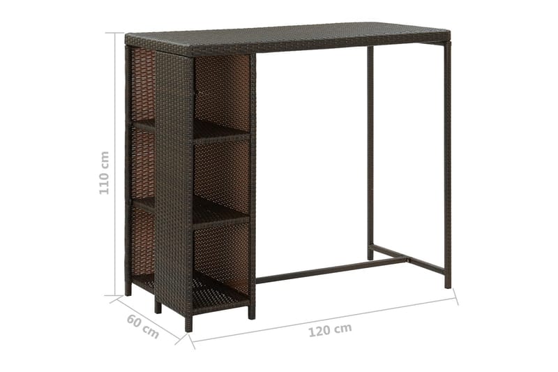 Barbord med oppbevaringsstativ brun 120x60x110cm polyrotting - Brun - Møbler - Bord - Barbord & ståbord