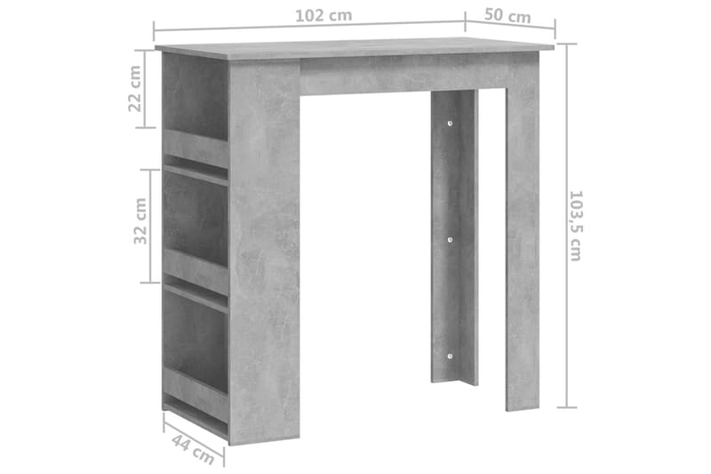 Barbord med oppbevaringsstativ grå 102x50x103,5 cm sponplate - Grå - Barbord & ståbord - Barbord med oppbevaring