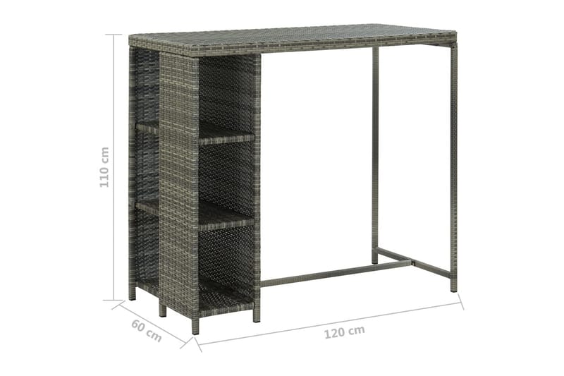 Barbord med oppbevaringsstativ grå 120x60x110 cm polyrotting - Grå - Barbord & ståbord - Barbord med oppbevaring