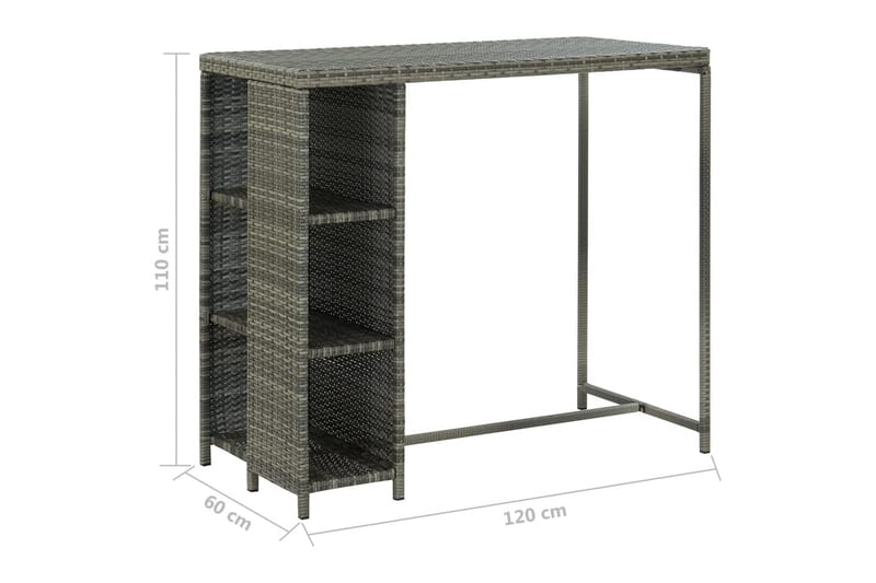 Barbord med oppbevaringsstativ grå 120x60x110 cm polyrotting - Grå - Møbler - Bord - Barbord & ståbord
