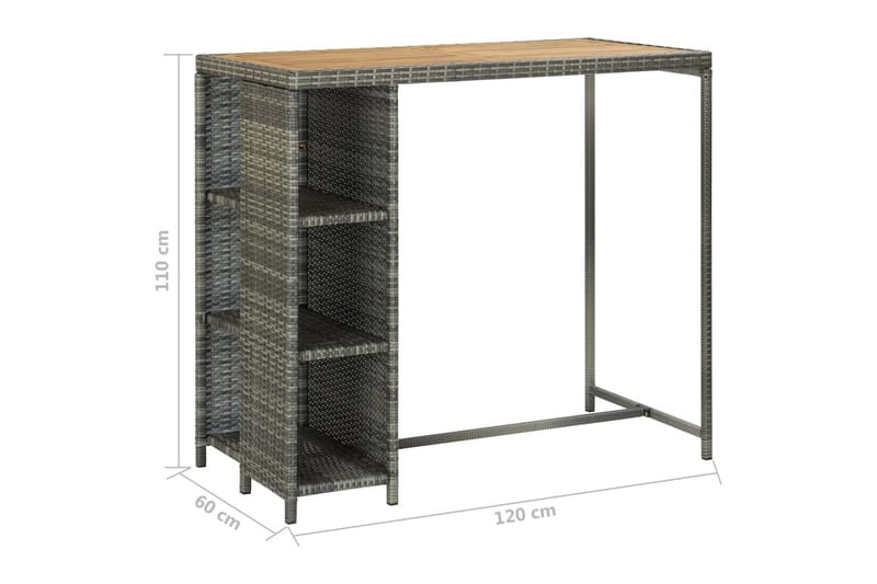 Barbord med oppbevaringsstativ grå 120x60x110 cm polyrotting - Grå - Møbler - Bord - Barbord & ståbord