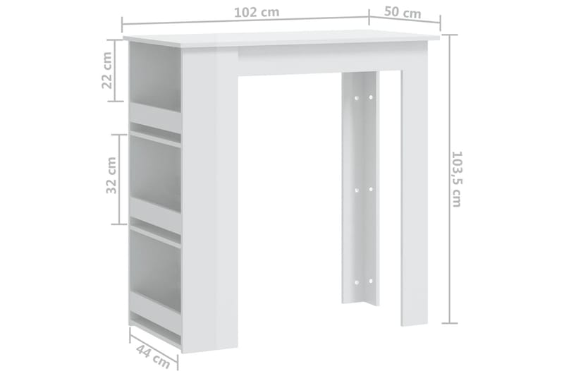 Barbord med oppbevaringsstativ høyglans hvit 102x50x103,5 cm - Hvit - Barbord & ståbord - Barbord med oppbevaring