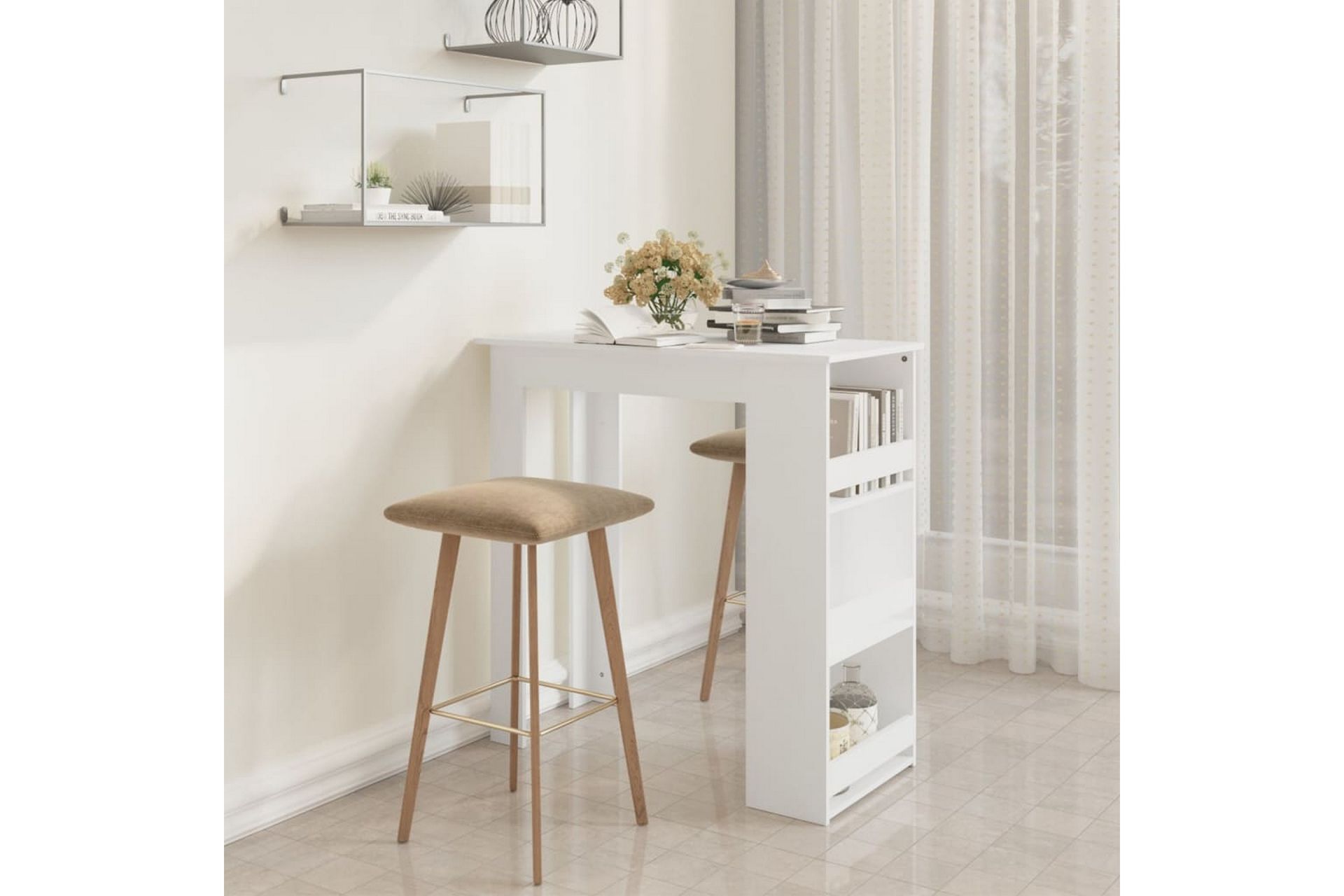 Barbord med oppbevaringsstativ hvit 102x50x103,5 cm sponplat - Hvit - Møbler - Bord - Barbord & ståbord