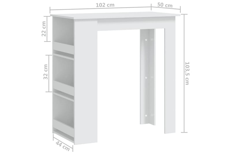 Barbord med oppbevaringsstativ hvit 102x50x103,5 cm sponplat - Hvit - Møbler - Bord - Barbord & ståbord