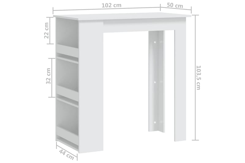 Barbord med oppbevaringsstativ hvit 102x50x103,5 cm sponplat - Hvit - Barbord & ståbord - Barbord med oppbevaring