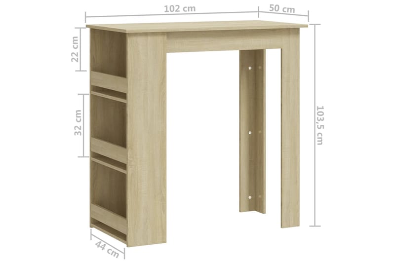 Barbord med oppbevaringsstativ sonoma eik 102x50x103,5 cm sp - Beige - Barbord & ståbord - Barbord med oppbevaring